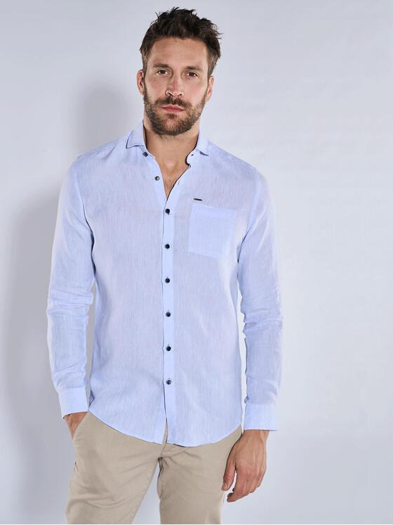 emilio adani Herren Langarm-Hemd aus Leinen Blau 36690