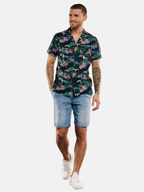 emilio adani Herren Kurzarm-Hemd mit floralem Print Grün 33092