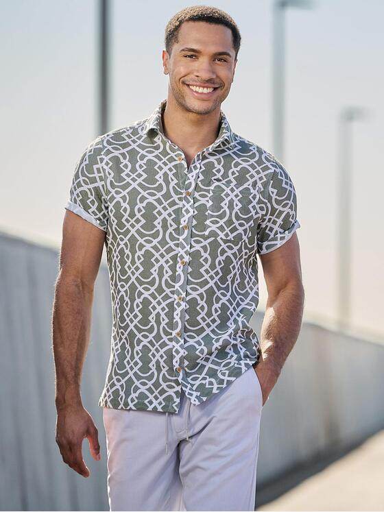 emilio adani Herren Kurzarmhemd aus Leno-Warenqualität Grau 40560