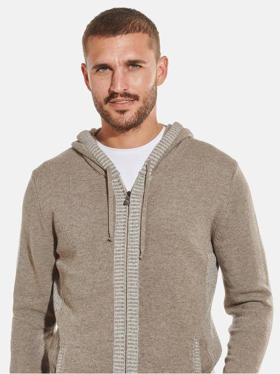 emilio adani Herren Strickjacke mit Kapuze Beige 32371