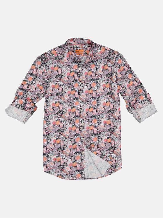 emilio adani Herren Langarm-Hemd mit floralem Print Orange 33100