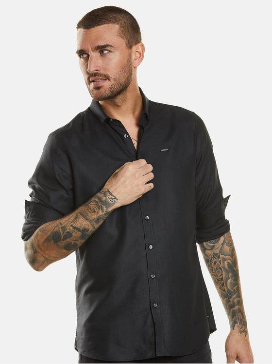 emilio adani Herren Langarm-Hemd uni Schwarz 34402