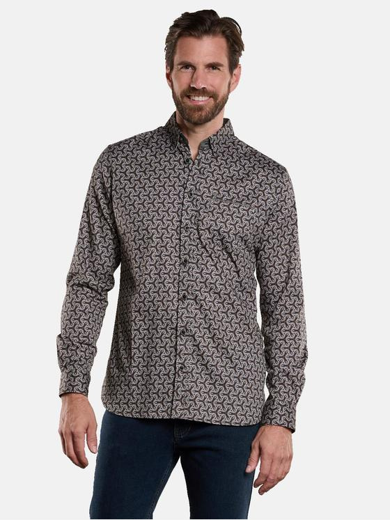 engbers Herren Langarm-Hemd gemustert Grau 34157