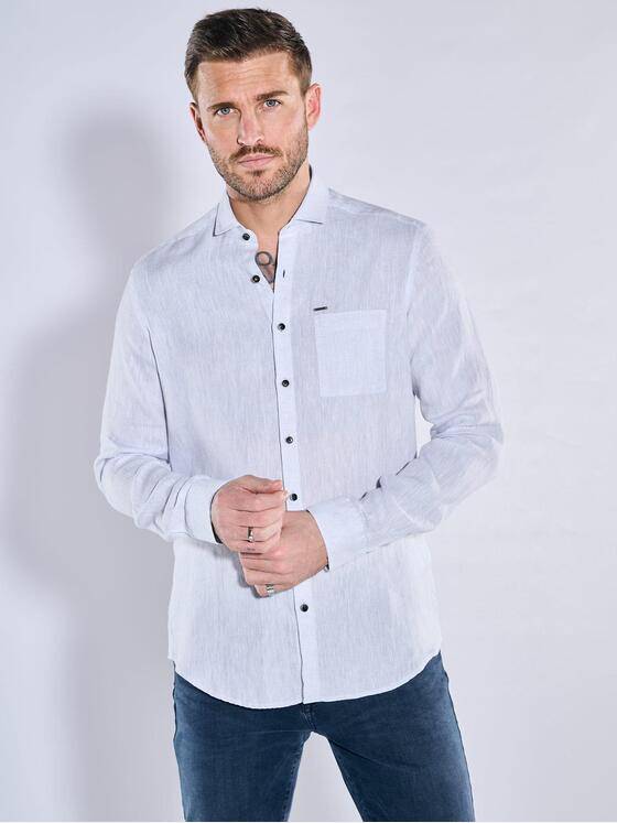 emilio adani Herren Langarm-Hemd aus Leinen Grau 38589
