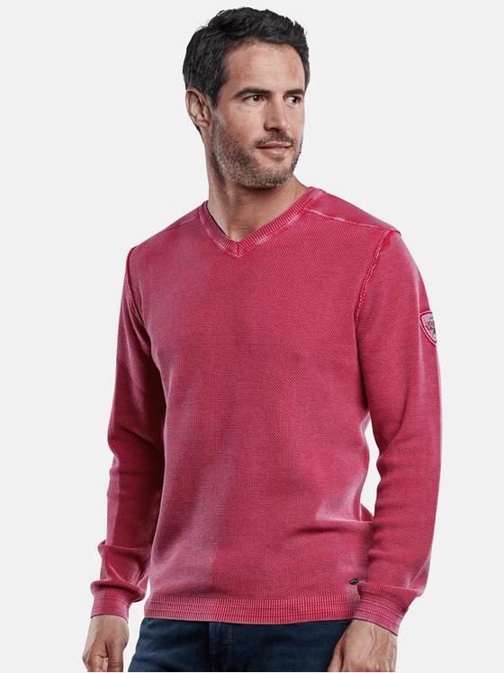 engbers Herren Baumwollpullover mit Rippstruktur Magenta 28949
