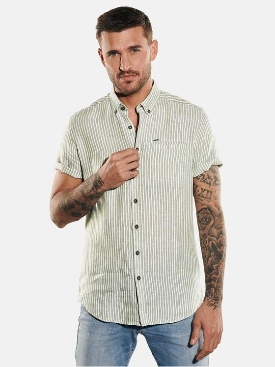 emilio adani Herren Kurzarm-Hemd aus Leinen Grün 35044