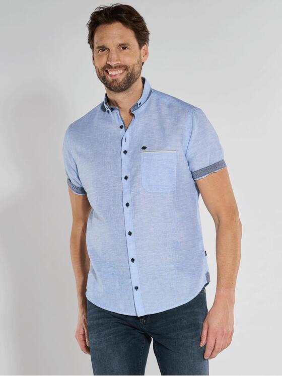 engbers Herren Kurzarm-Hemd mit Leinenanteil Blau 36590