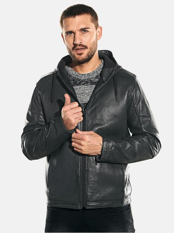 emilio adani Herren Lederjacke in gebondeter Warenqualität Grau 31878