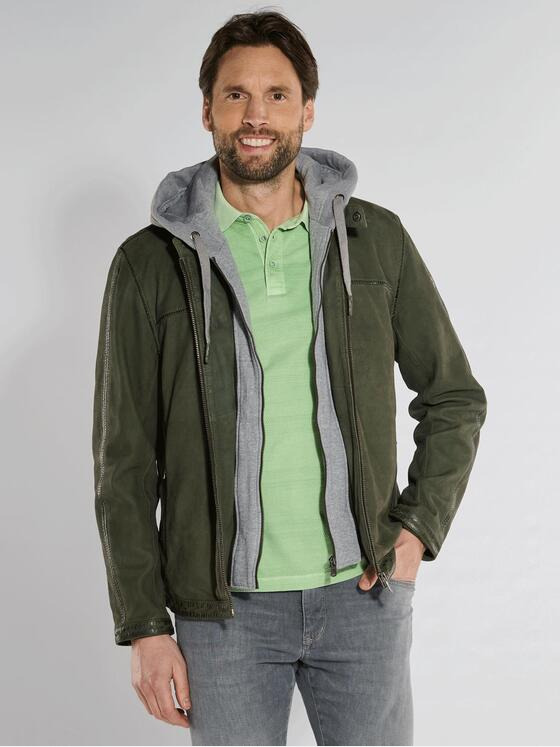 engbers Herren Lederjacke mit Kapuze Dunkelgruen 36170