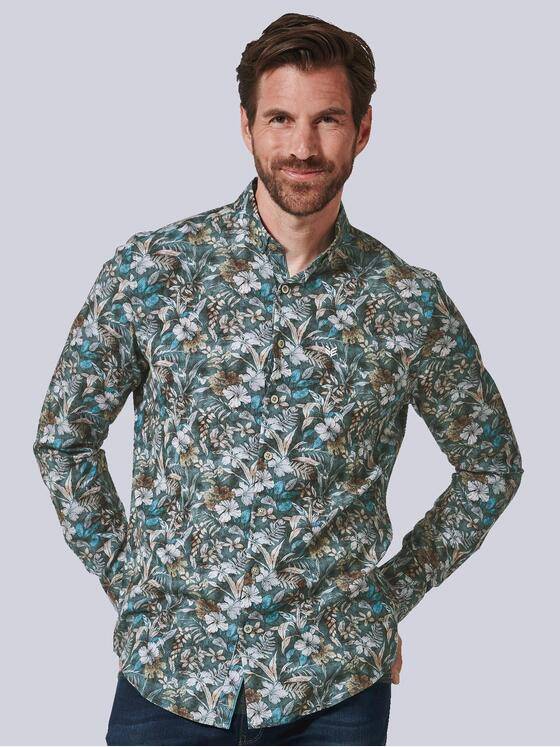 ENGBERS GERMANY Herren Langarm-Hemd mit innovativem All-Over-Print Braun 35781