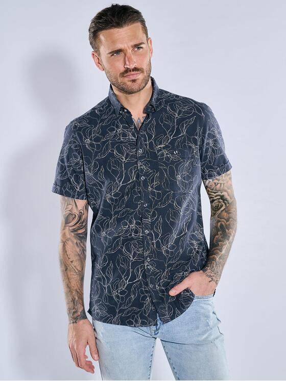 emilio adani Herren Kurzarm-Hemd gemustert Blau 38896