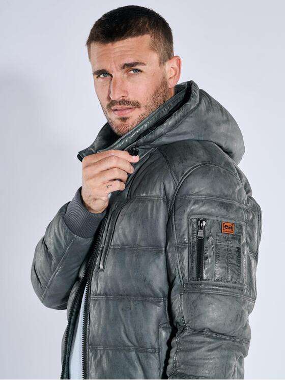 emilio adani Herren Lederjacke mit abnehmbarer Kapuze Mittelblau 39279