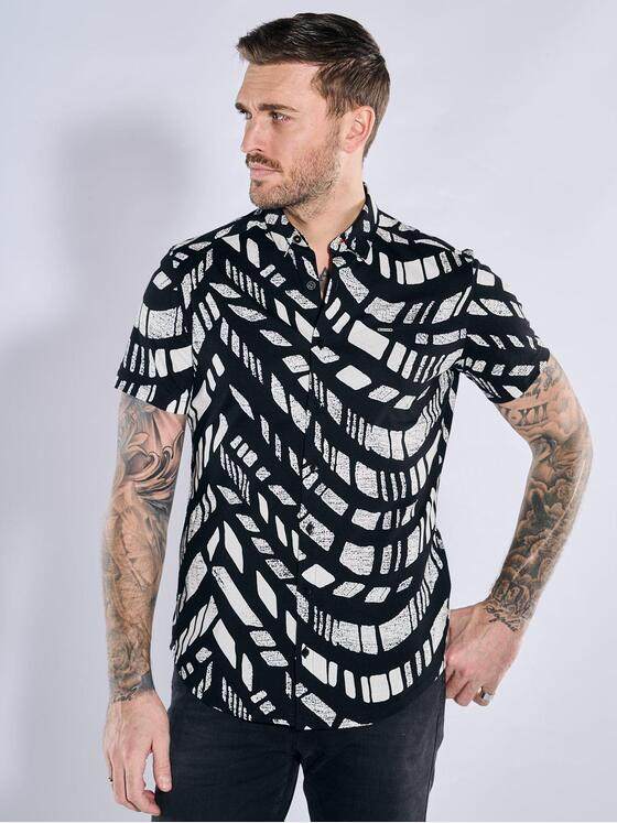 emilio adani Herren Kurzarm-Hemd aus Jersey Schwarz 38556