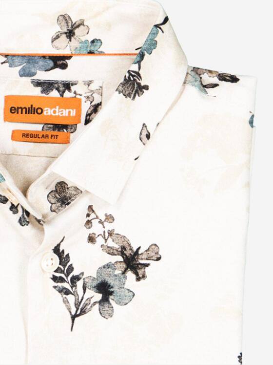 emilio adani Herren Langarm-Hemd gemustert Beige 38007