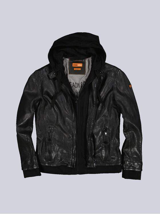 emilio adani Herren Lederjacke slim fit Schwarz 35203