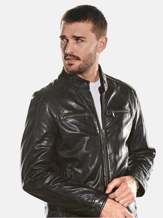 emilio adani Herren Lederjacke sportiv Schwarz 31877