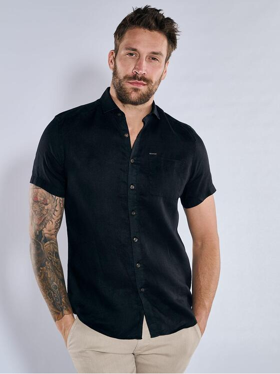 emilio adani Herren Kurzarm-Hemd uni Schwarz 36679