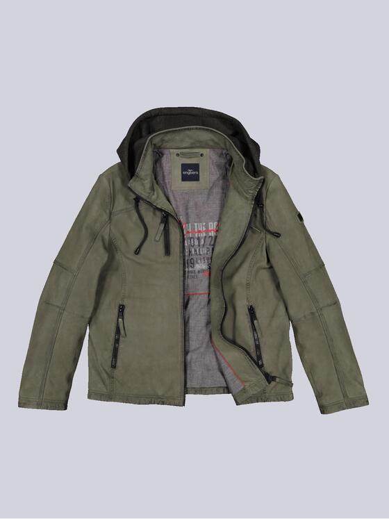 engbers Herren Lederjacke mit abnehmbarer Kapuze Grün 36505