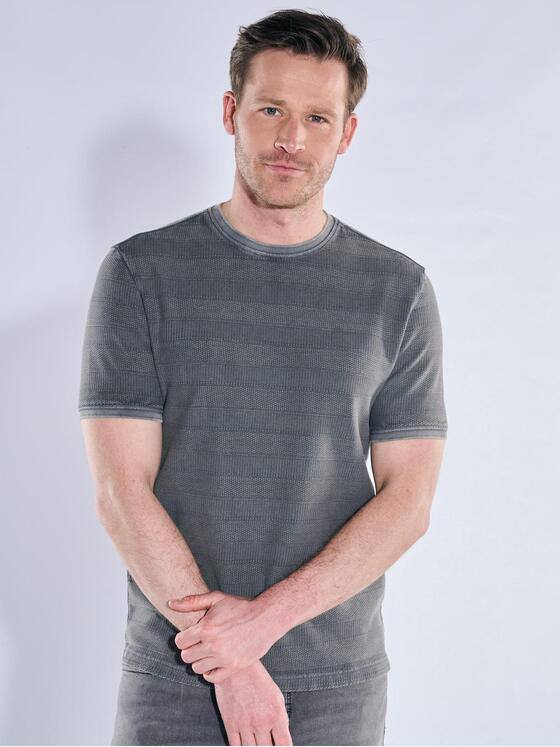 engbers Herren Strukturiertes T-Shirt im Streifendesign Dunkelgrau 40500