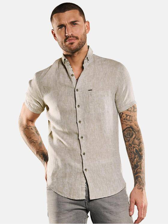 emilio adani Herren Kurzarm-Hemd aus Leinen Khaki 33228