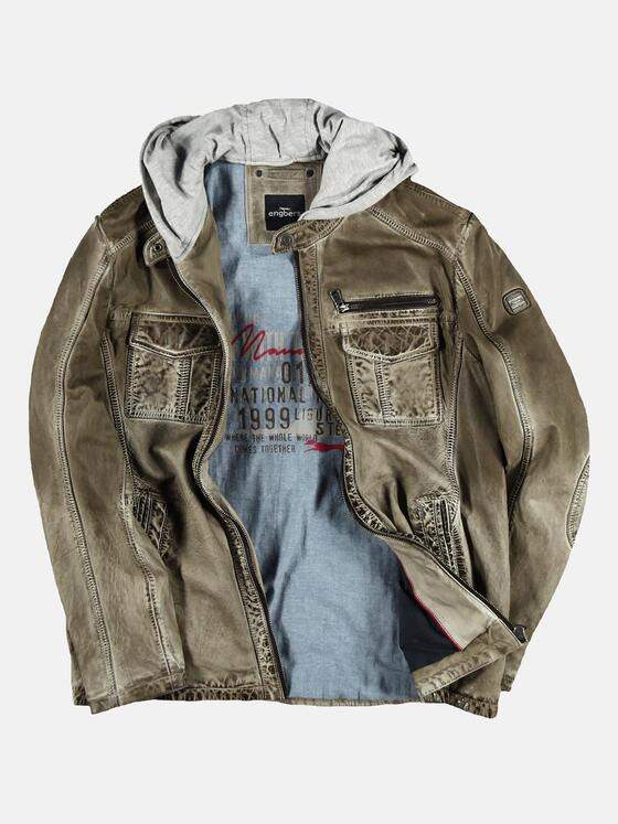 engbers Herren Lederjacke mit abnehmbarer Kapuze Khaki 29064