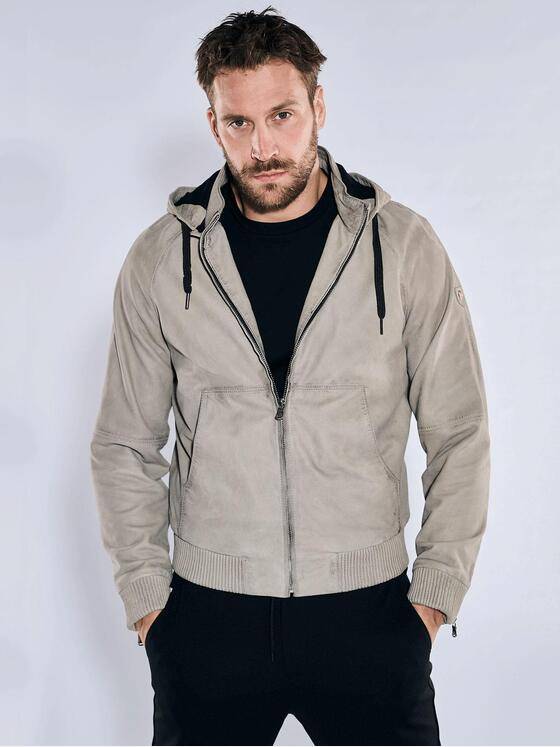 emilio adani Herren Lederjacke mit abnehmbarer Kapuze Beige 36516