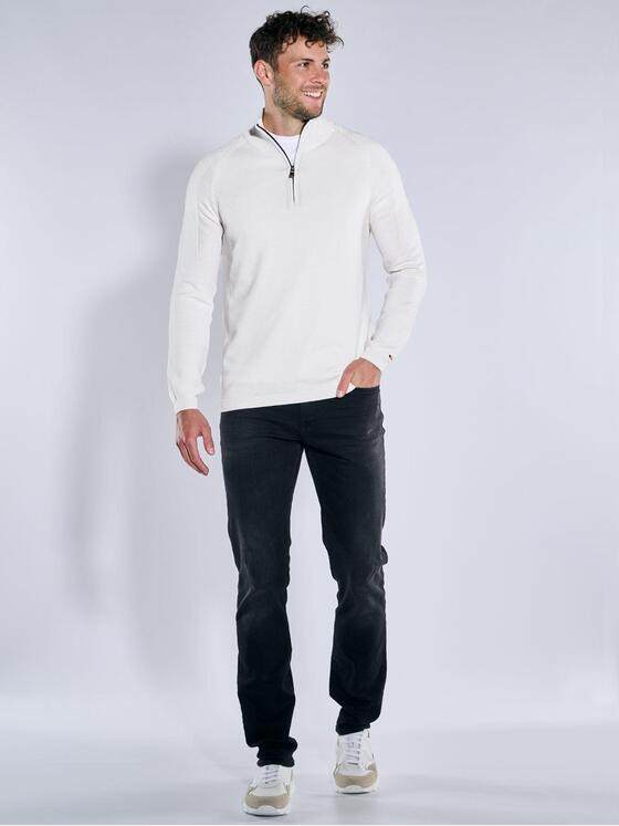 emilio adani Herren Pullover mit Troyerkragen Weiß 39234