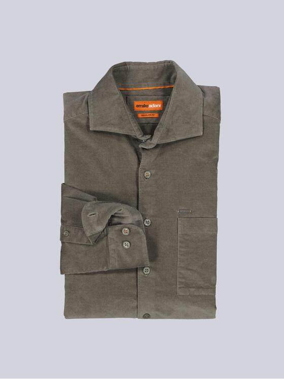 emilio adani Herren Langarm-Hemd aus Babycord Oliv 39483