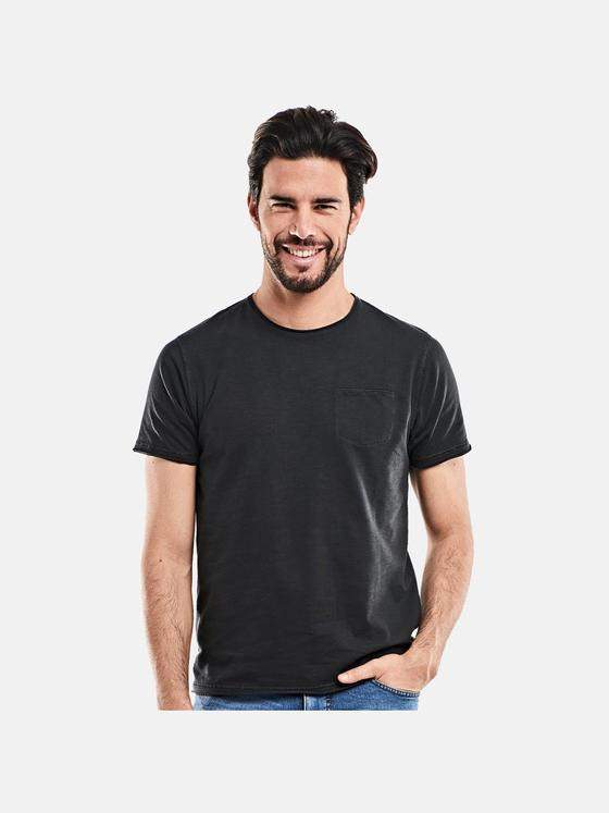 emilio adani Herren Rundhals T-Shirt Schwarz 23663