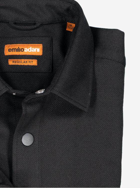 emilio adani Herren Langarm-Hemd uni Schwarz 37855
