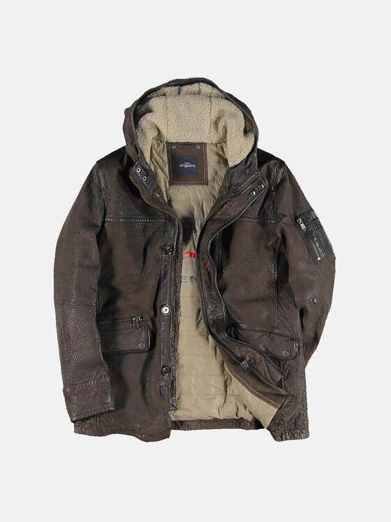 engbers Herren Lederjacke mit Kapuze Braun 31845