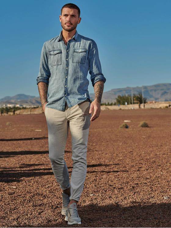emilio adani Herren Langarm-Hemd aus Jeans-Stoff Blau 32619