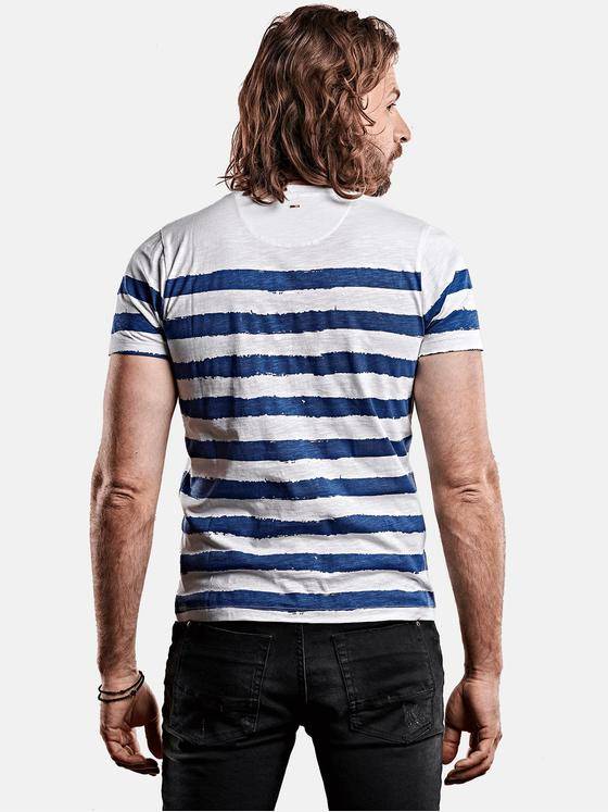 emilio adani Herren Rundhalsshirt im Streifendesign Weiß 28565