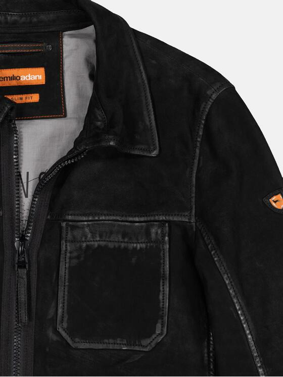 emilio adani Herren Lederjacke slim fit Schwarz 36199