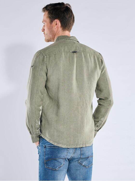 engbers Herren Leinen Overshirt mit Zipper Oliv 39986
