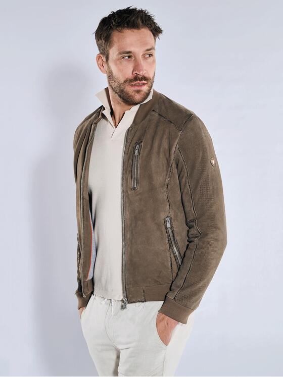 emilio adani Herren Lederjacke slim fit Grün 36517