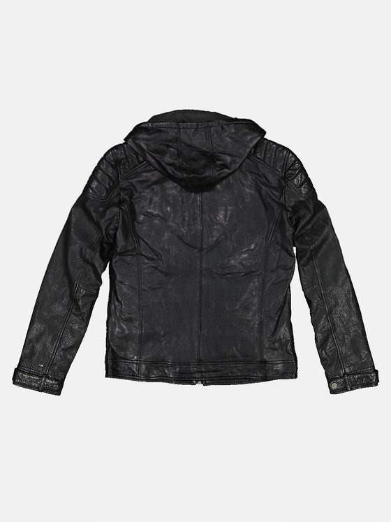 emilio adani Herren Lederjacke mit abnehmbarer Kapuze Schwarz 32415