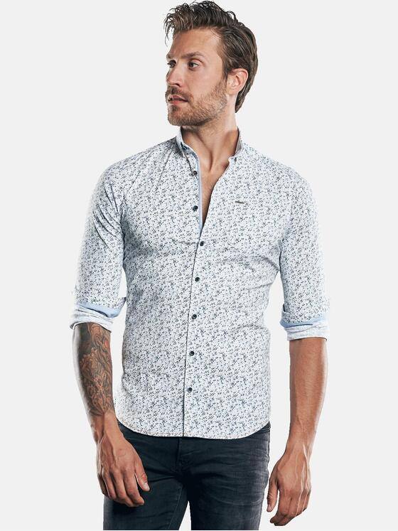 emilio adani Herren Modisches Langarmhemd mit All-Over Druckmusterung Blau 30084