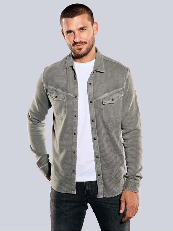 emilio adani Herren Langarm-Shirt mit Polo-Kragen Grau 35622