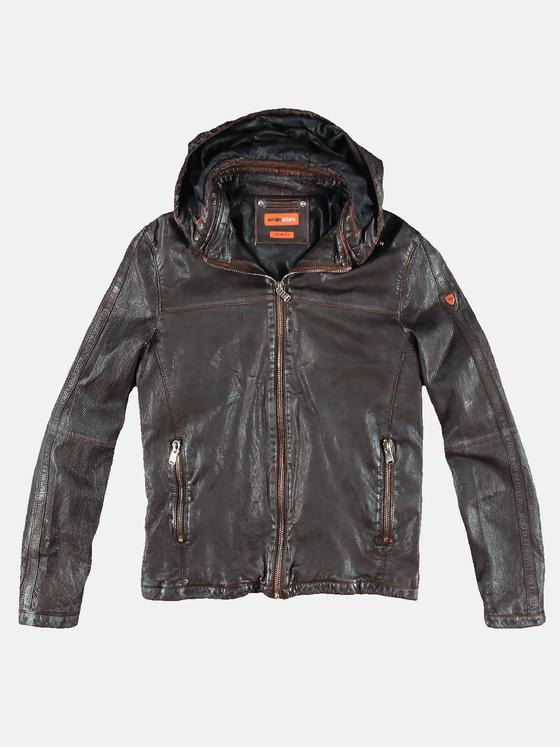emilio adani Herren Derbe Lederjacke mit abnehmbarer Kapuze Braun 31057