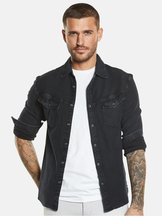 emilio adani Herren Langarm-Shirt mit Polo-Kragen Schwarz 34511