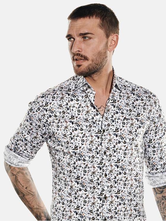 emilio adani Herren Langarm-Hemd mit floralem Print Braun 31869