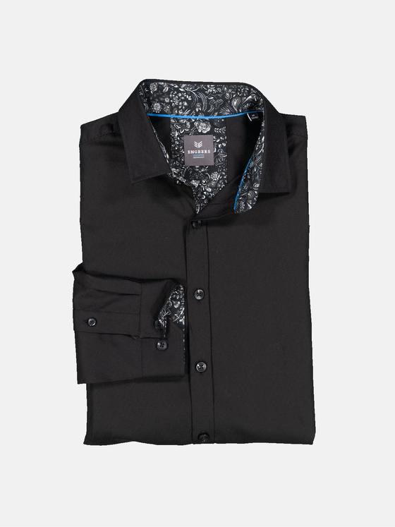 ENGBERS GERMANY Herren Langarm-Hemd uni Schwarz 35283