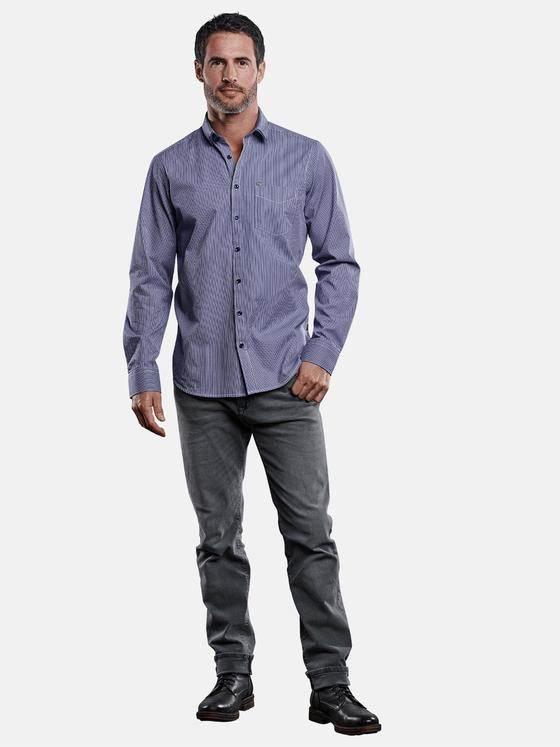 engbers Herren Streifenhemd Vollzwirn Saphirblau 28960