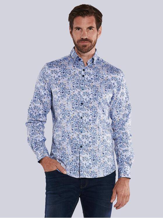 ENGBERS GERMANY Herren Langarm-Hemd gemustert Blau 35276