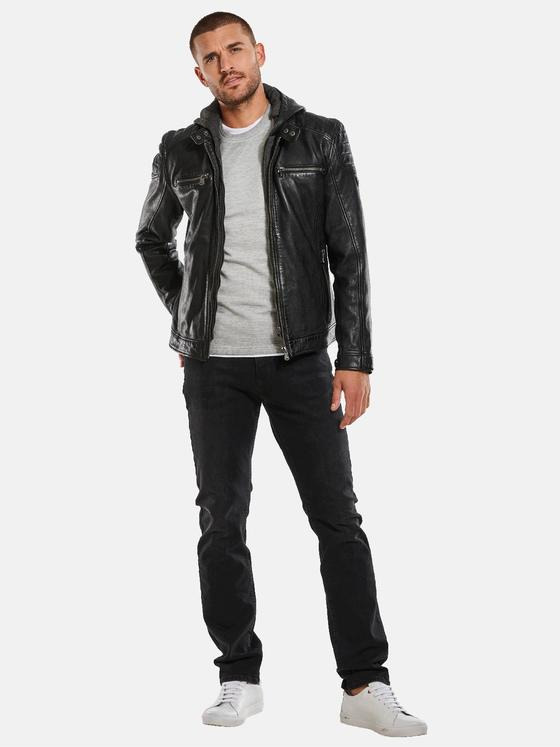 emilio adani Herren Lederjacke mit Sweat-Inlet Schwarz 34074