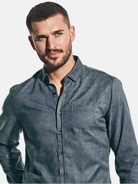 emilio adani Herren Hemd in Suede-Optik Grau 30555
