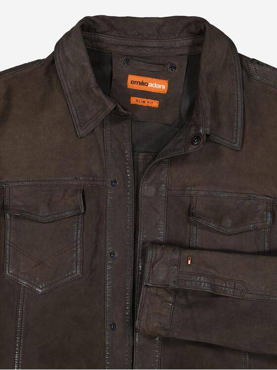 emilio adani Herren Lederjacke slim fit Dunkelbraun 37430