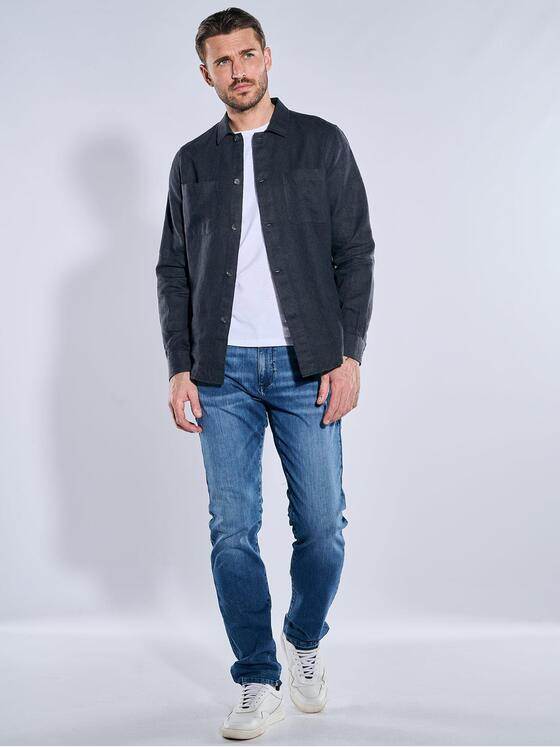 emilio adani Herren Langarm-Hemd aus Leinen Schwarz 38517