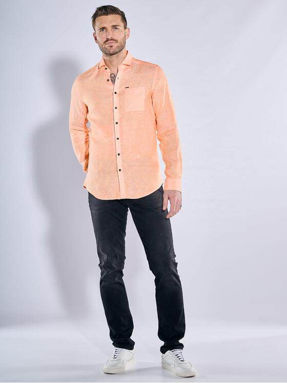 emilio adani Herren Langarm-Hemd aus Leinen Orange 38565